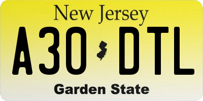 NJ license plate A30DTL