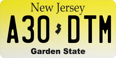 NJ license plate A30DTM