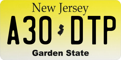 NJ license plate A30DTP