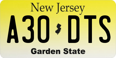 NJ license plate A30DTS