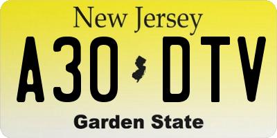 NJ license plate A30DTV