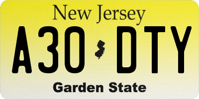 NJ license plate A30DTY
