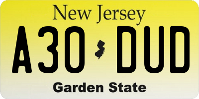 NJ license plate A30DUD