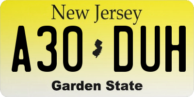 NJ license plate A30DUH