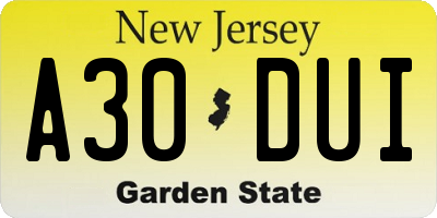 NJ license plate A30DUI
