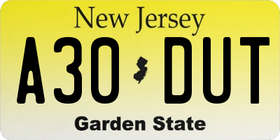 NJ license plate A30DUT
