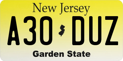 NJ license plate A30DUZ
