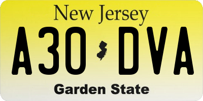 NJ license plate A30DVA