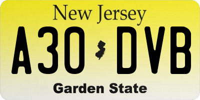 NJ license plate A30DVB