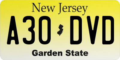 NJ license plate A30DVD