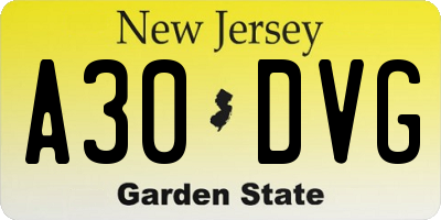 NJ license plate A30DVG