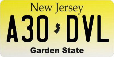 NJ license plate A30DVL