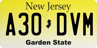 NJ license plate A30DVM