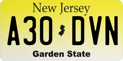 NJ license plate A30DVN