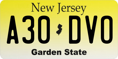 NJ license plate A30DVO