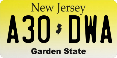 NJ license plate A30DWA