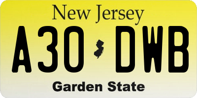 NJ license plate A30DWB