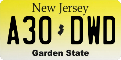 NJ license plate A30DWD