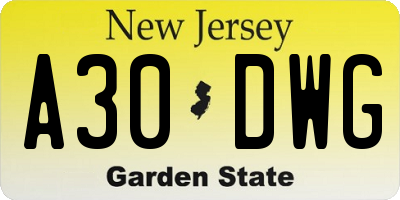 NJ license plate A30DWG