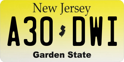 NJ license plate A30DWI