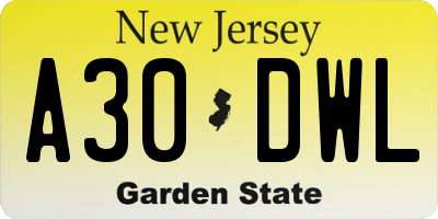 NJ license plate A30DWL