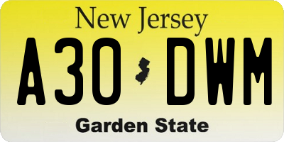 NJ license plate A30DWM