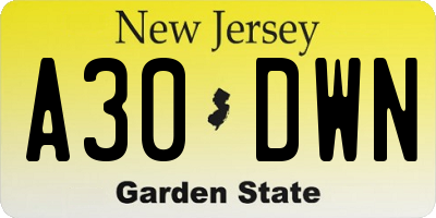 NJ license plate A30DWN