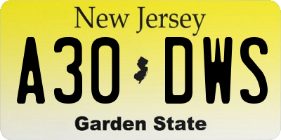 NJ license plate A30DWS
