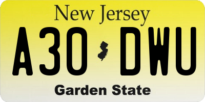 NJ license plate A30DWU