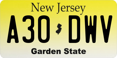 NJ license plate A30DWV