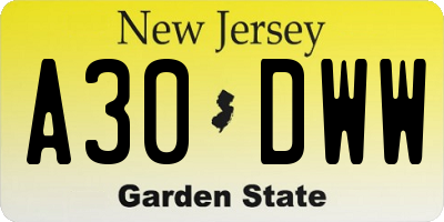 NJ license plate A30DWW