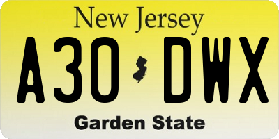 NJ license plate A30DWX