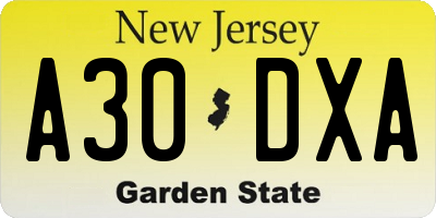 NJ license plate A30DXA