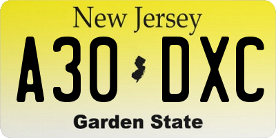 NJ license plate A30DXC