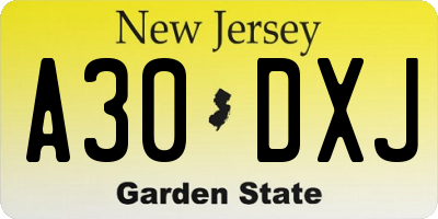 NJ license plate A30DXJ