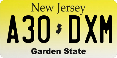 NJ license plate A30DXM