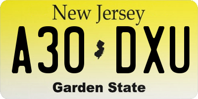 NJ license plate A30DXU
