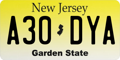NJ license plate A30DYA