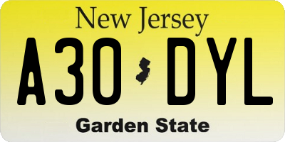 NJ license plate A30DYL