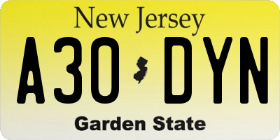 NJ license plate A30DYN