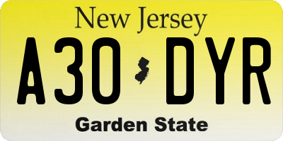 NJ license plate A30DYR