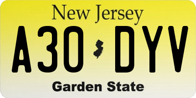 NJ license plate A30DYV