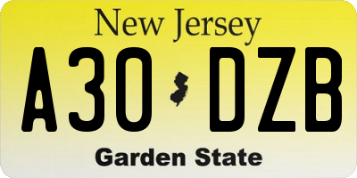 NJ license plate A30DZB
