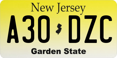 NJ license plate A30DZC