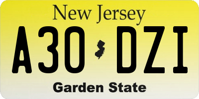 NJ license plate A30DZI