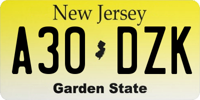 NJ license plate A30DZK