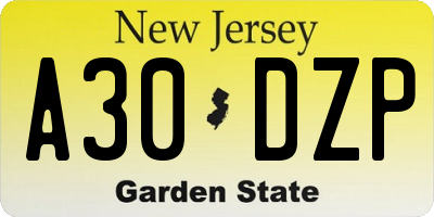 NJ license plate A30DZP