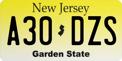 NJ license plate A30DZS