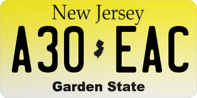 NJ license plate A30EAC