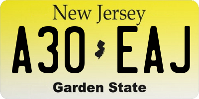 NJ license plate A30EAJ